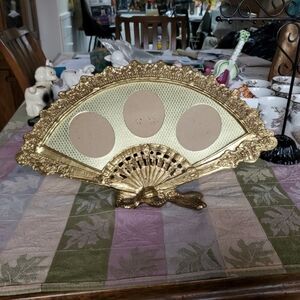 Ornate Brass Fan Photo Frame 17" X 10" Holds 3 Photo's 3" To 4"